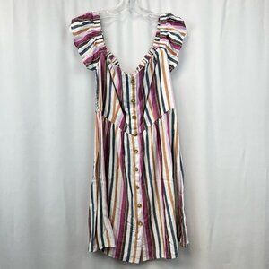Aeropostale Womens Shirt Dress Multicolor Stripe Smocked Mini Short Sleeve L